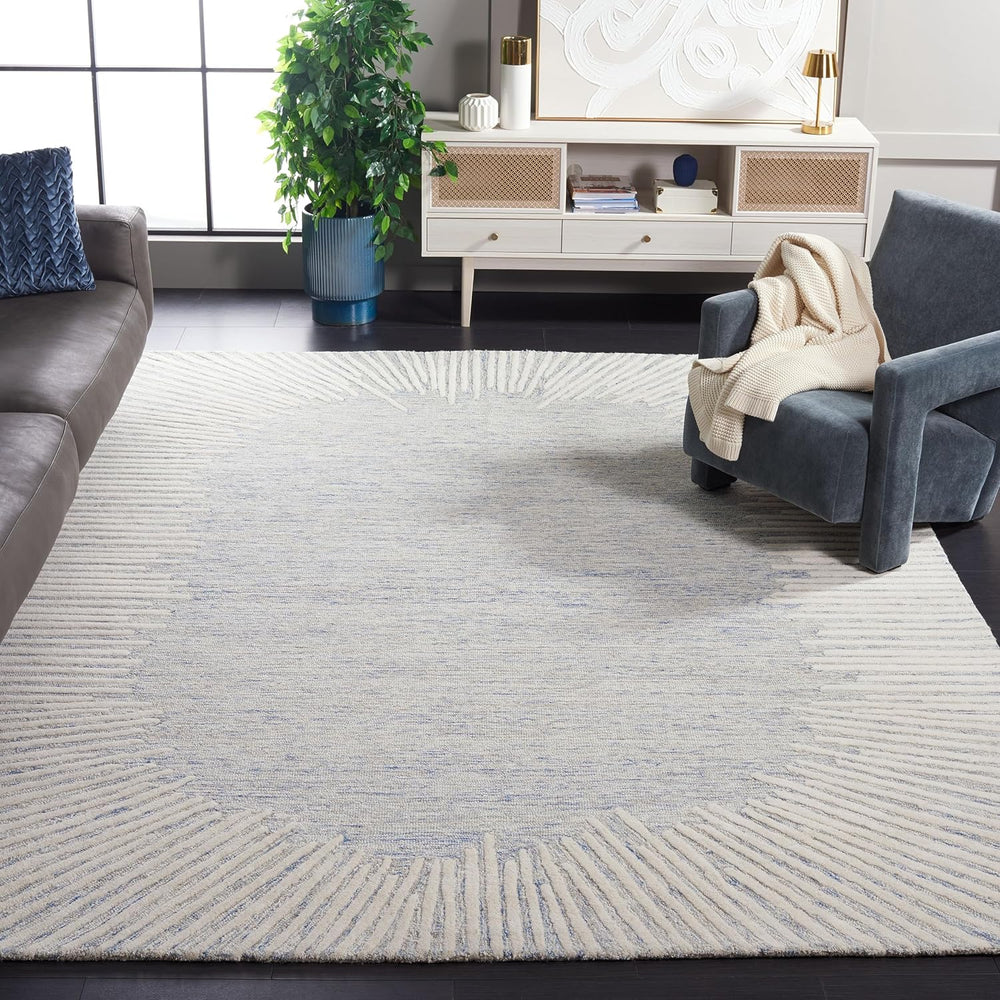 SAFAVIEH Abstract Wool Area Rug 11'x15', Modern Blue & Ivory ABT478M