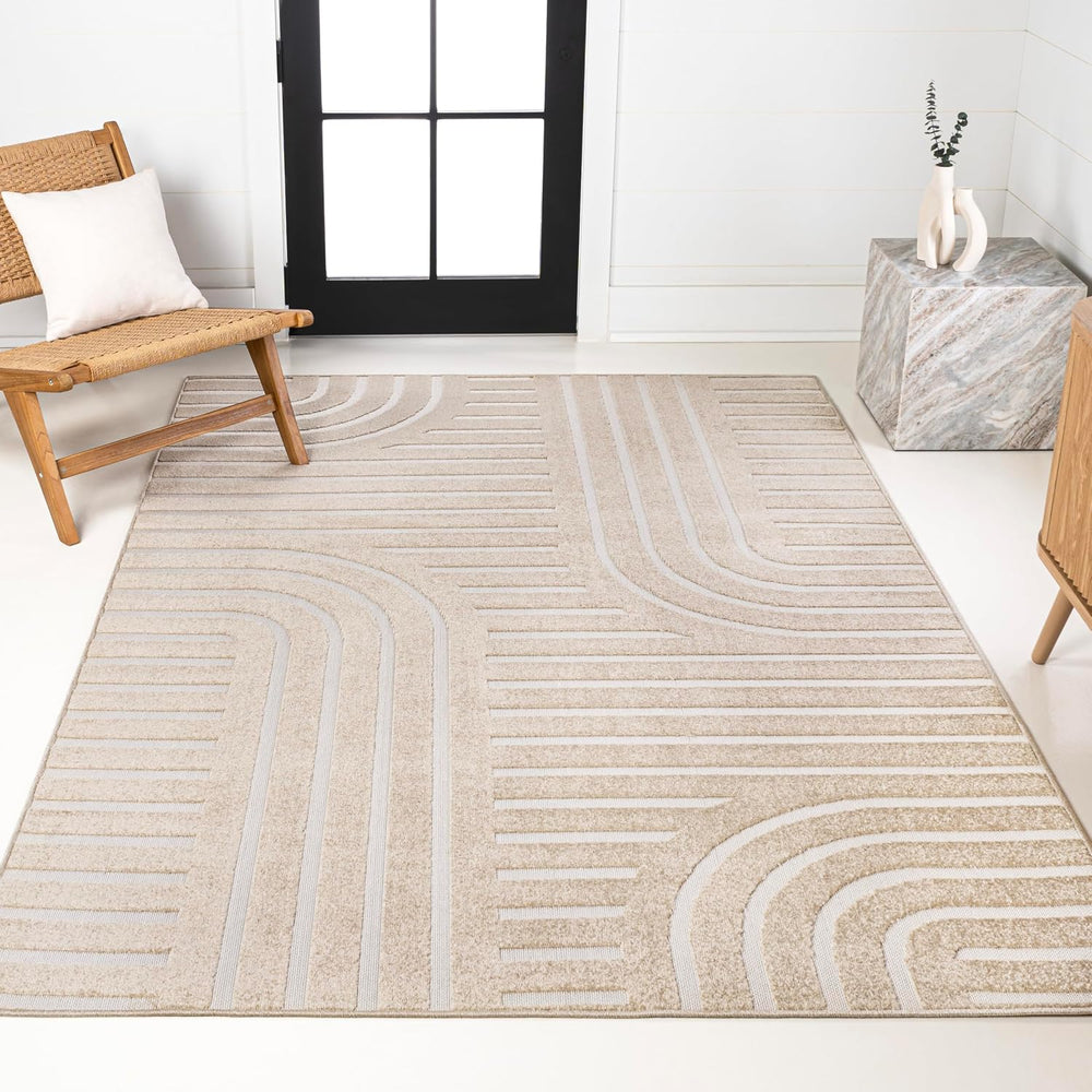 JONATHAN Y High-Low Arch Stripe Two-Tone Beige/Cream 8x10 Indoor/Outdoor Area...