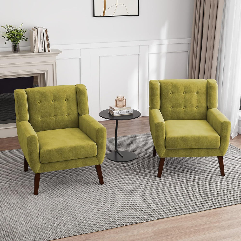 Velvet Accent Chairs Set of 2, Modern Upholstered Armchair, Green