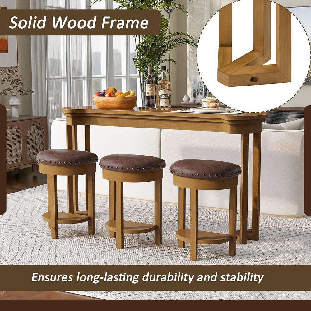 Merax 4 Piece Bar Table Set with 3 PU Upholstered Bar Stools, Solid Wood Coun...