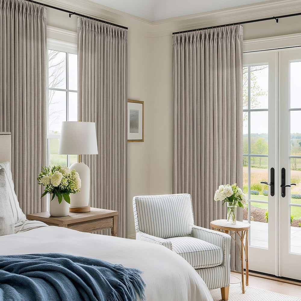 Taupe Pleated Linen Light Filtering Curtains 102 Inches Long 50 Inch Wide