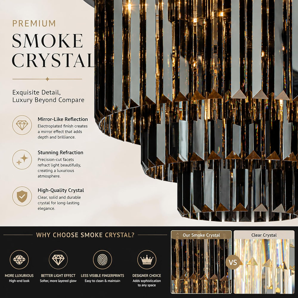 ALOADECOR 6-Light W 20 in. Modern Odeon 3-Tier Round Fringe Crystal Chandelie...