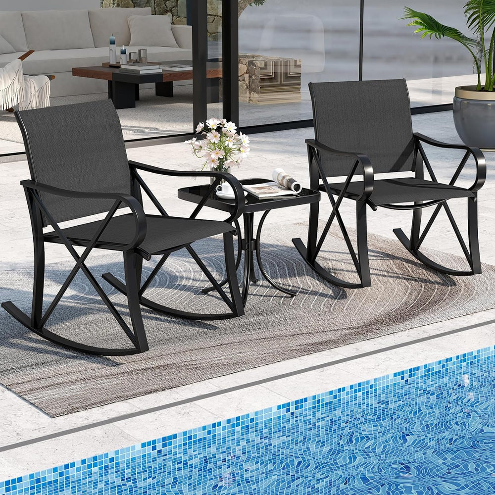 HAPPYGRILL 3-Piece Patio Rocking Bistro Set Rocker Chairs Set with Side Table...