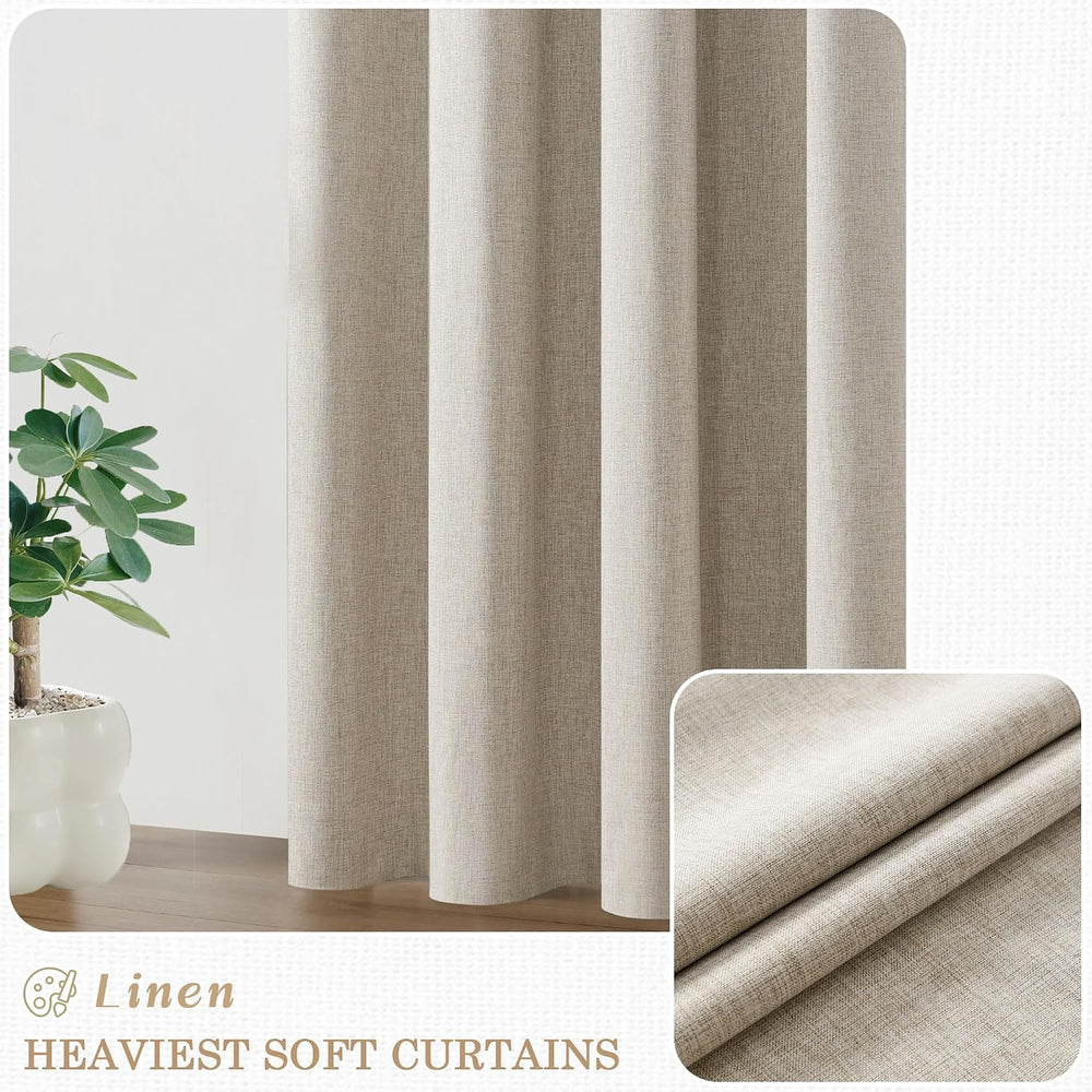 UHITECH 54 Inch Long Short Linen Bedroom Blackout Curtains 2 Panels Set