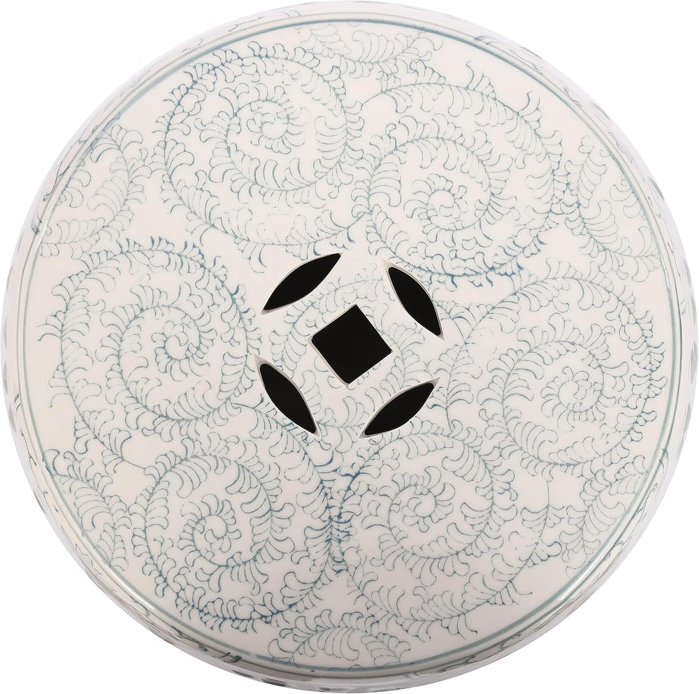 JONATHAN Y Double Happiness Ceramic Garden Stool 18" Table, Gray Blue/White