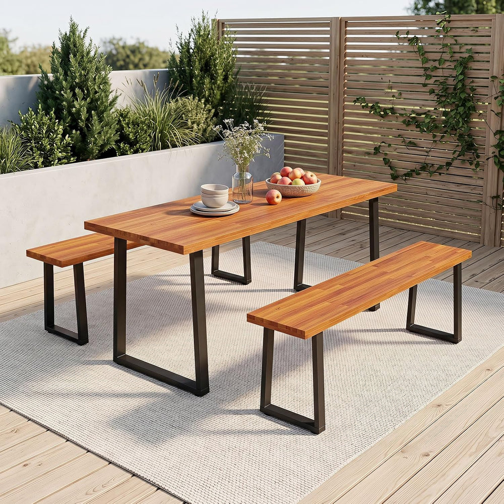 Tangkula Acacia Wood Outdoor Bench, 2-Person Backless Patio Dining Bench
