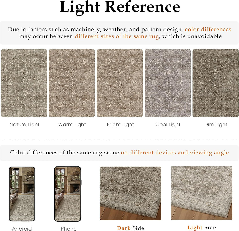 PureCozy Brown Gray Area Rug 8x10 Vintage Floral Distressed