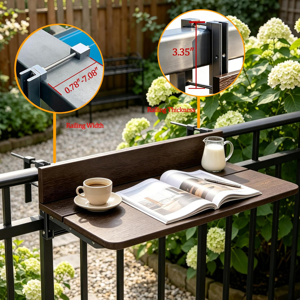 Balcony Bar Table for Railings, Outdoor HDPE Hanging Folding Adjustable Heigh...