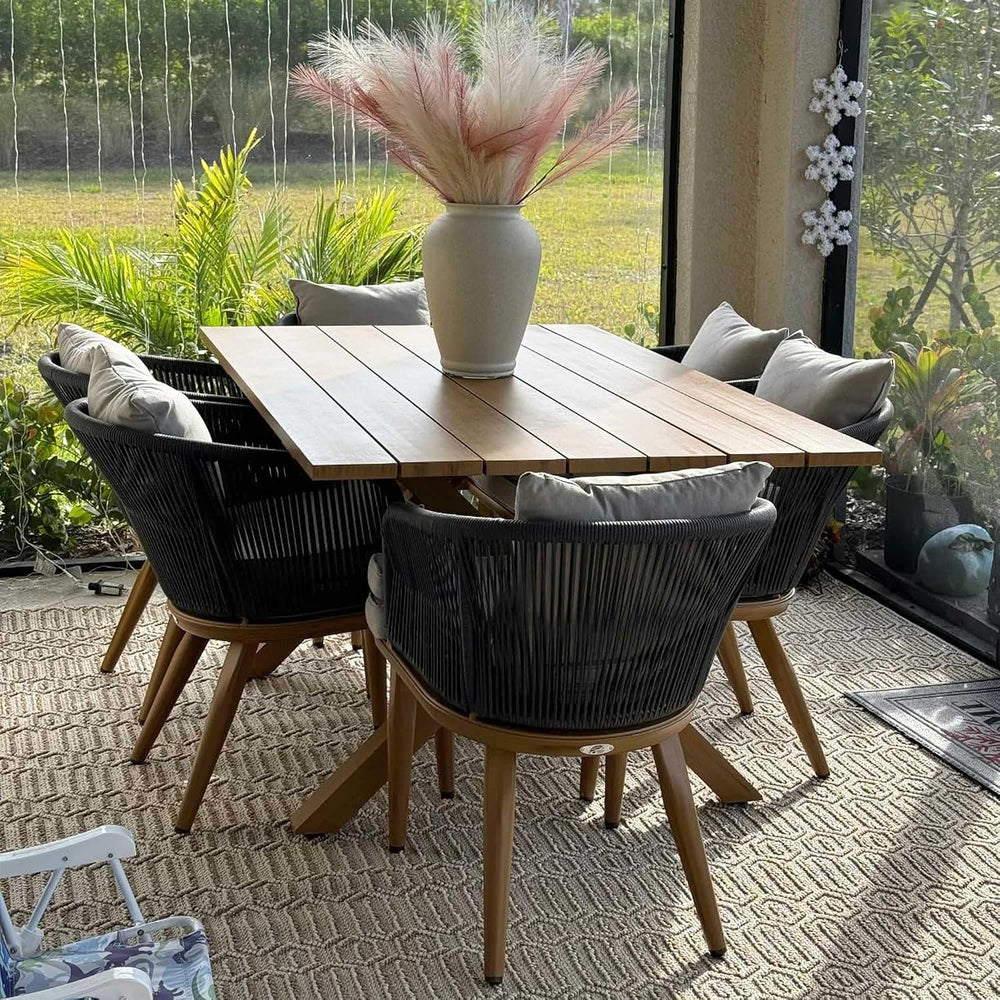 PURPLE LEAF 7 Pieces Patio Dining Set Teak-Finish Aluminum Table and Chairs