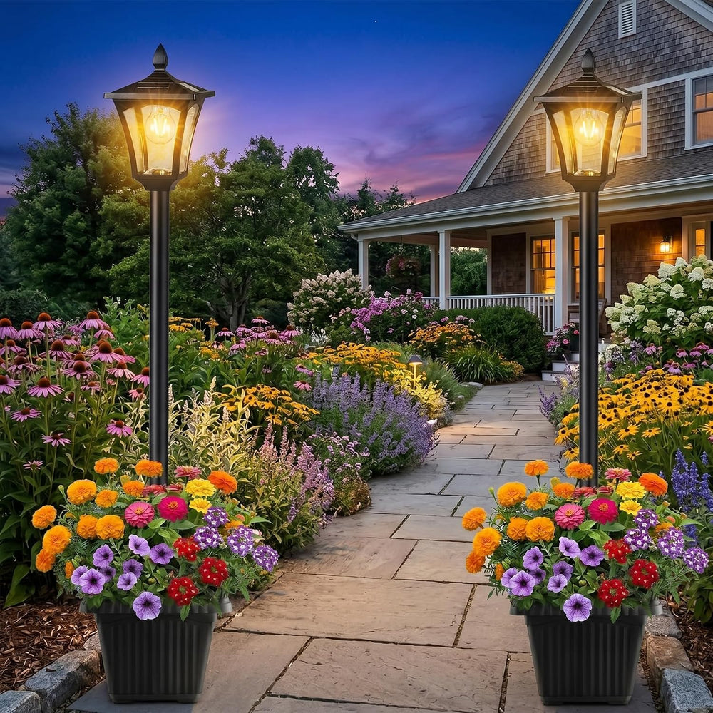 Benany 76" Solar Lamp Post Lights with Planter, Glass & Metal Street...
