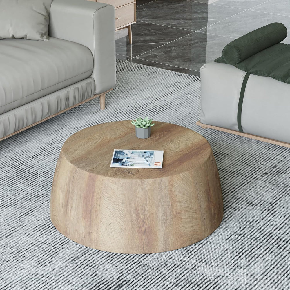 Drum Coffee Table, Modern Industrial Wooden 29.53" W x 11.81" H Rou...