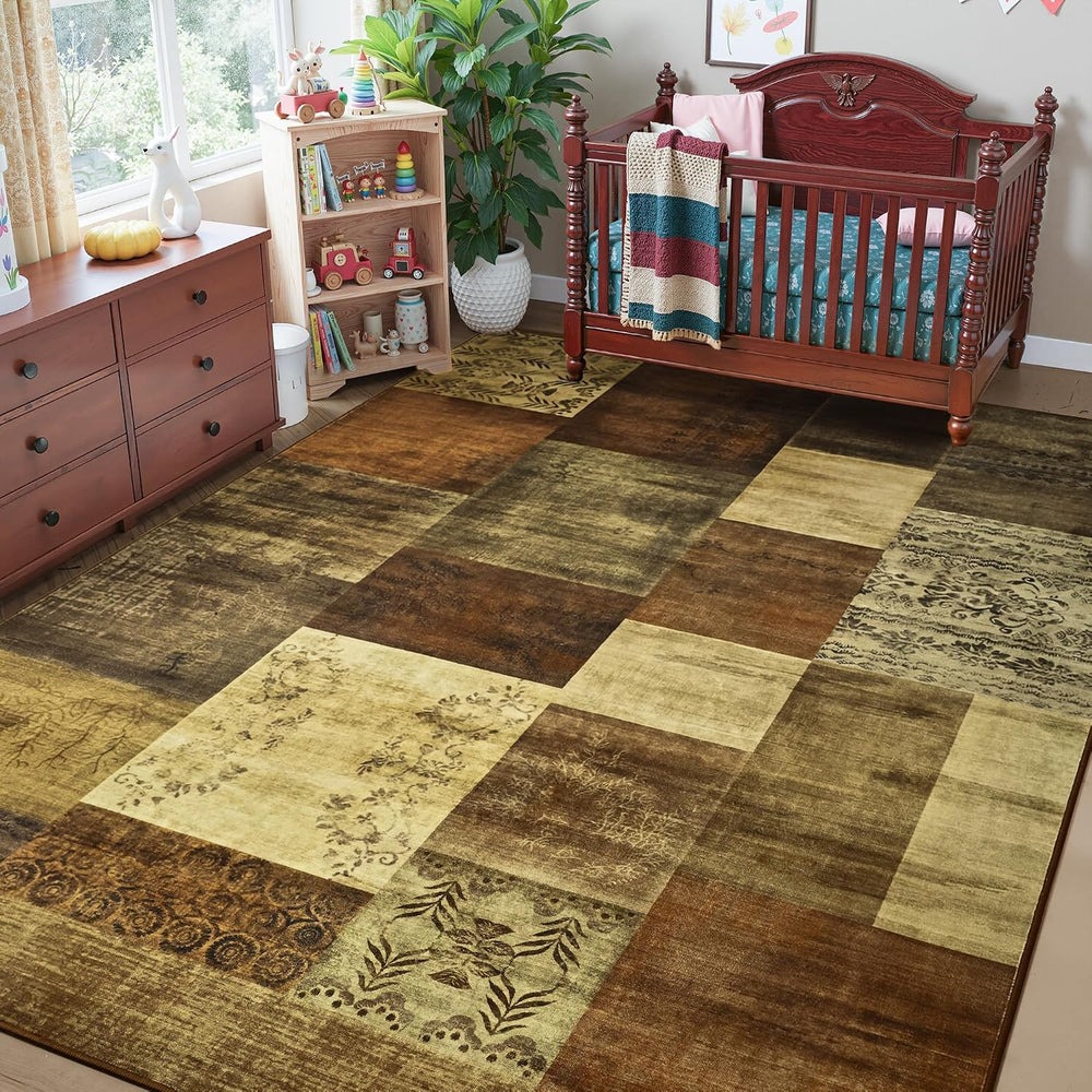 Tepook 6x9 Area Rugs for Living Room, Washable Geometric Brown Bedroom Rug
