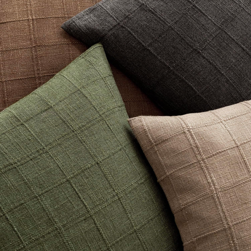 Foindtower Boho Linen Check Decorative Throw Pillow Cover 26×26 Olive Green