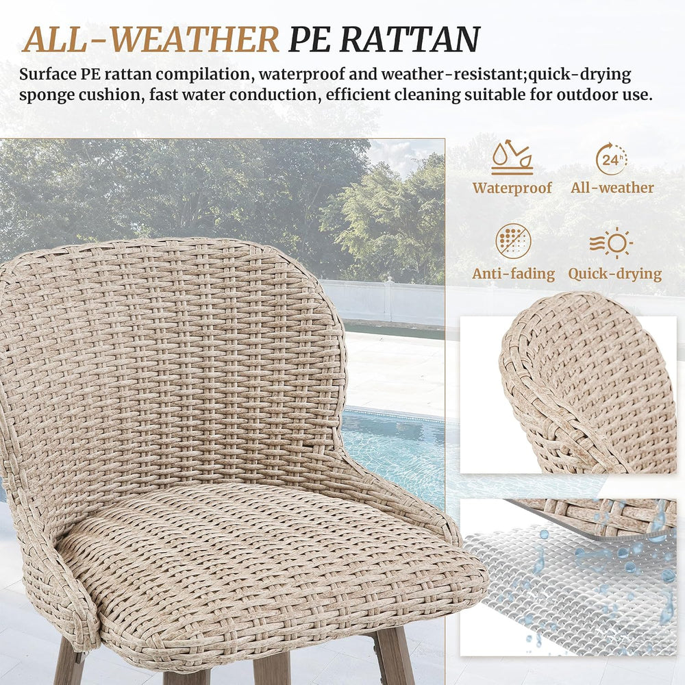 Cozyman Swivel Outdoor Bar Stools Set of 4, 27" Counter Wicker Patio Cha...