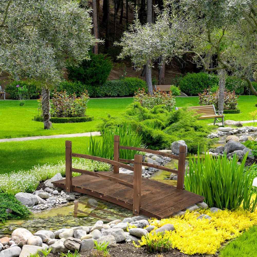 VINGLI 4 ft Garden Bridge, Arch Walkway Wooden Bridge with Safety Rails Carbo...