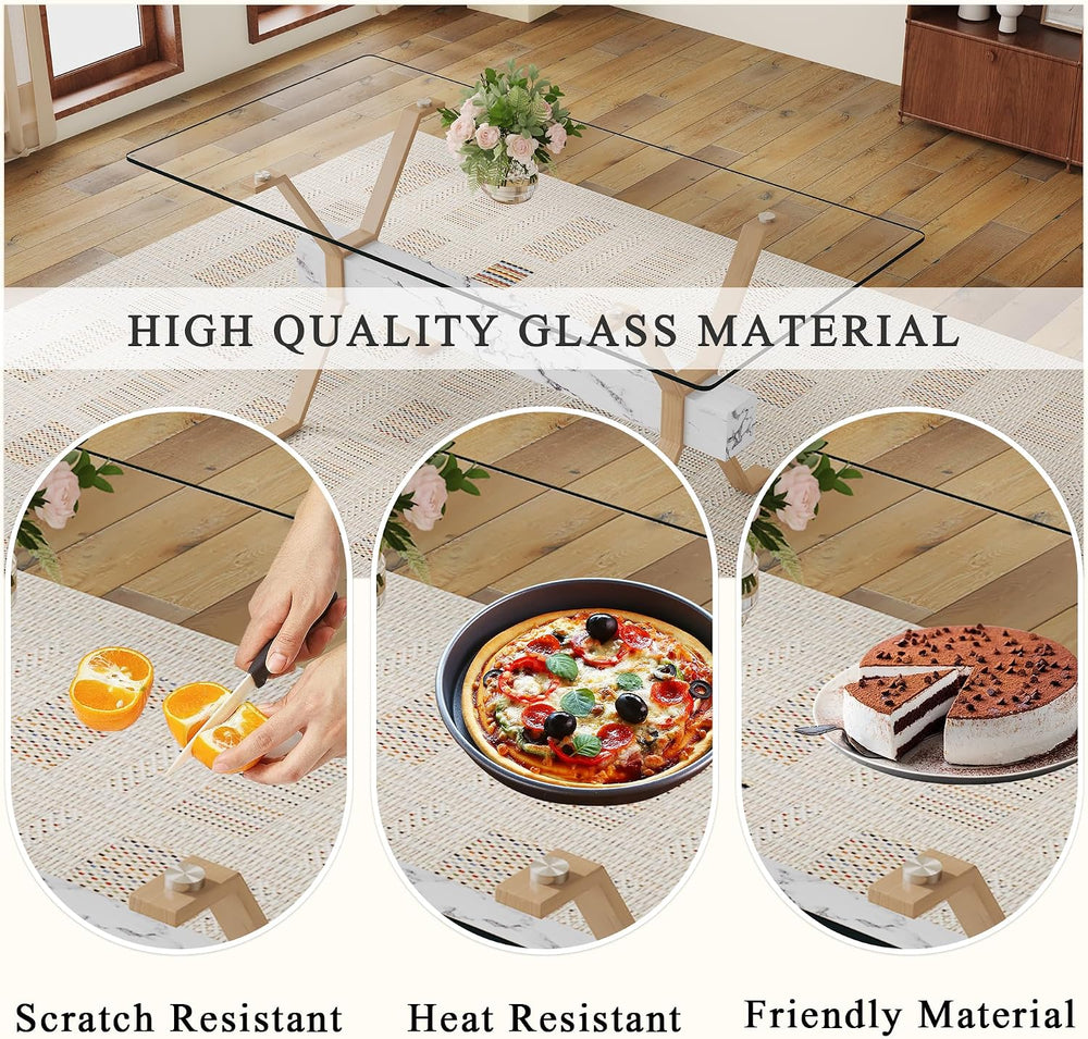 Glass Dining Table 71"|Modern Dining Table for 6-8|0.4" Thick Tempe...