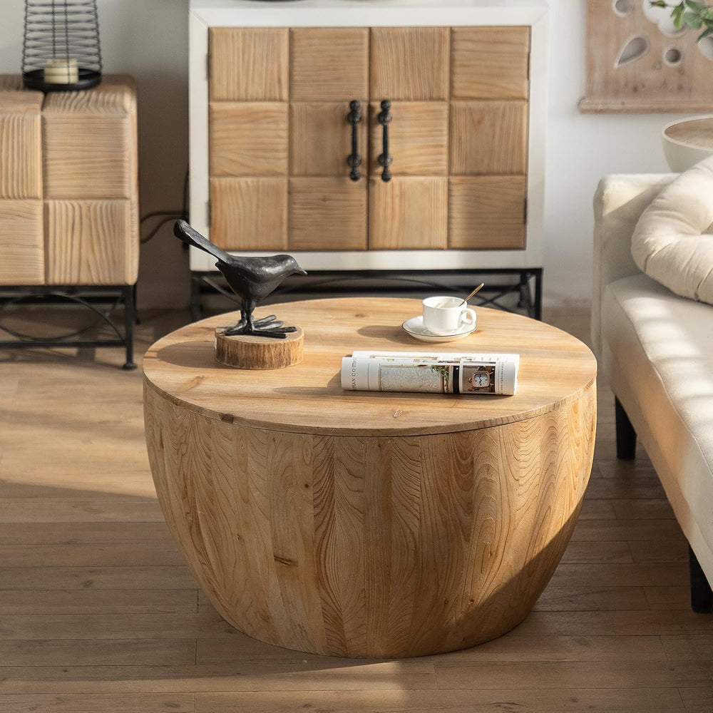 31.5'' Round Wood Coffee Table with Storage for Living Room, Modern R...