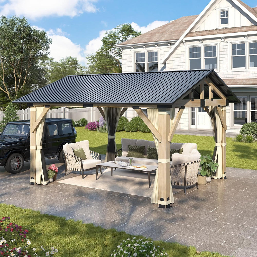 11'x13' Wood Gazebo, Outdoor Hardtop Gazebo, Cedar Frame Wooden Gazeb...