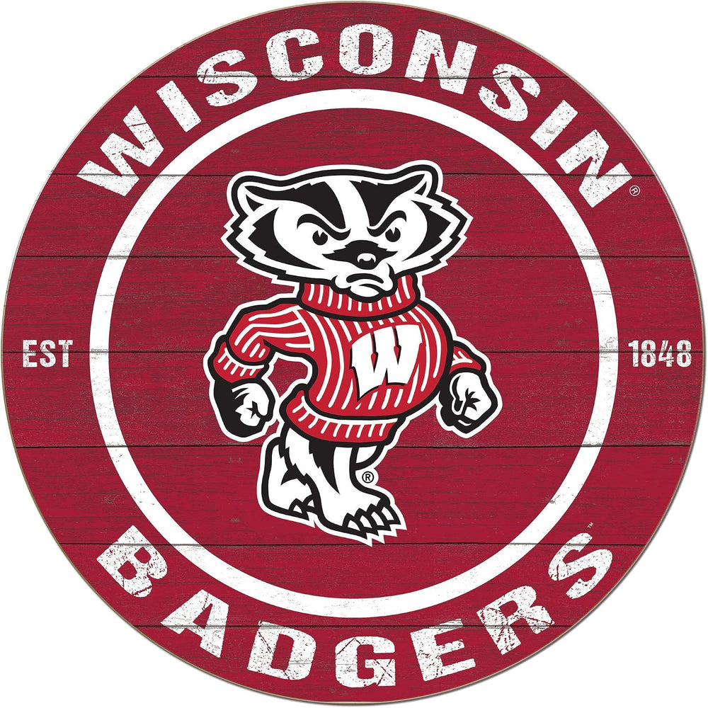 KH Sports Fan Wisconsin Badgers 20"x20" Weathered Circle Sign, Team...