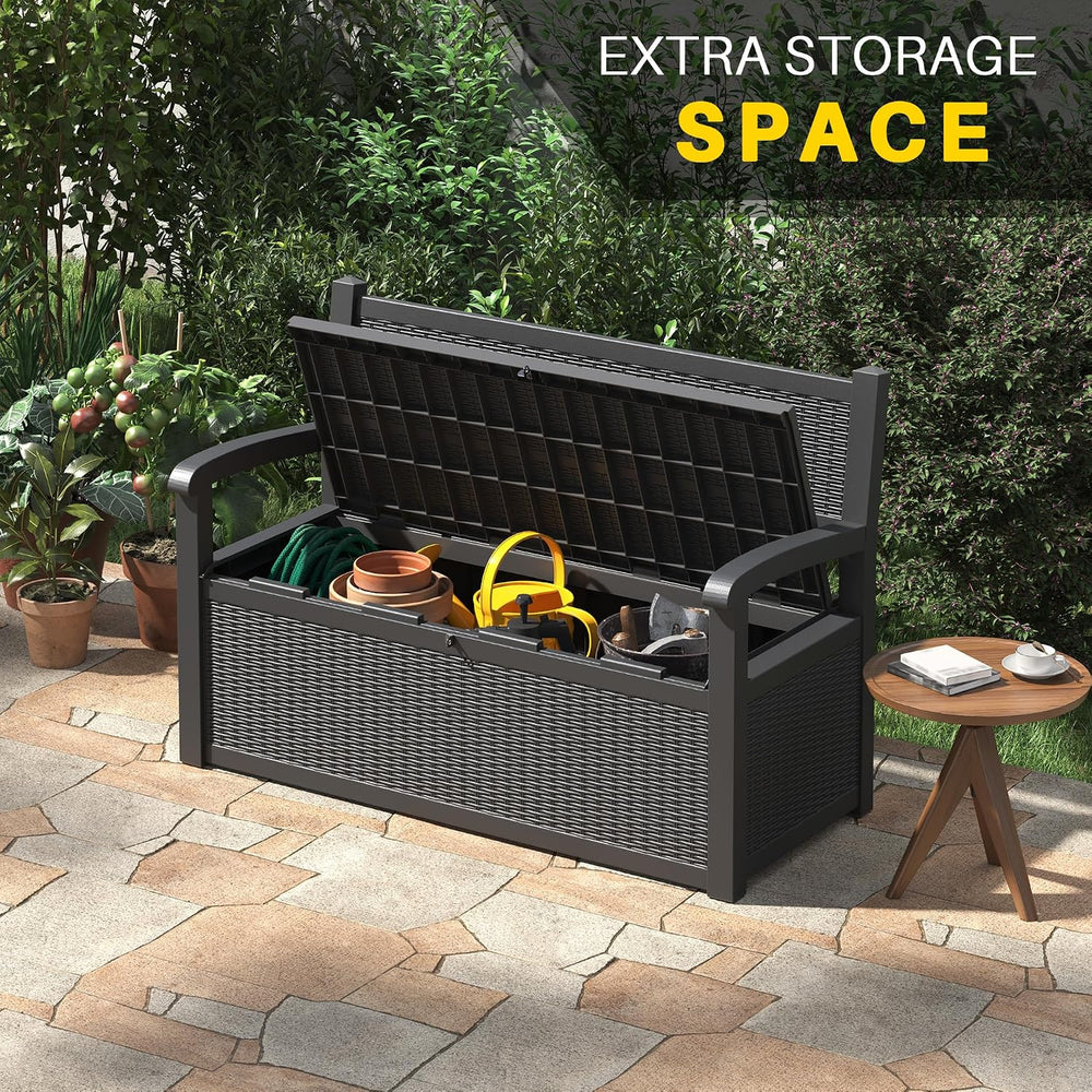 80 Gallon Outdoor Storage Bench, Resin Outside Storage Box with Armrest, Lock...