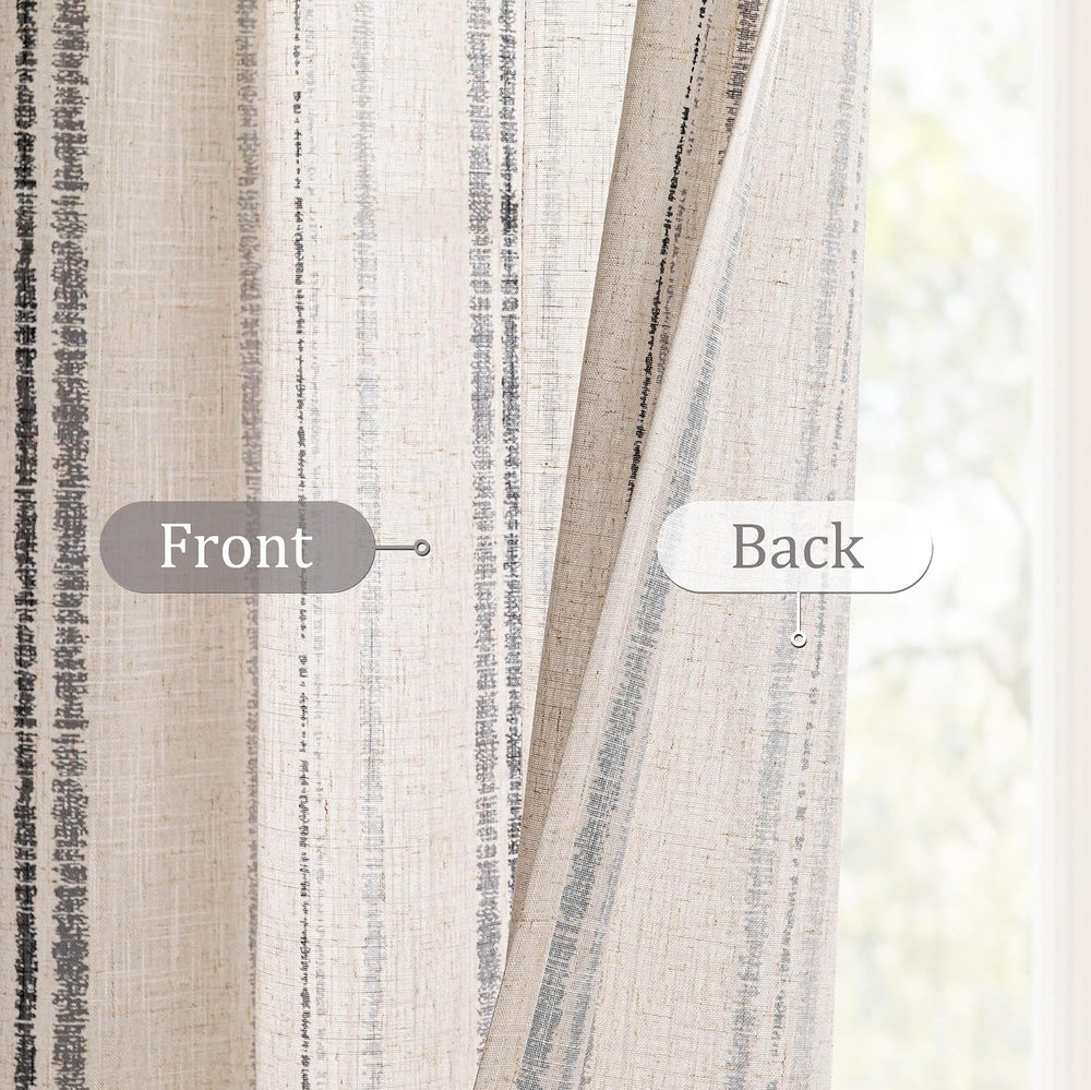 MYSKY HOME Grey Striped Linen Curtains for Living Room 84 Inches 2 Panels