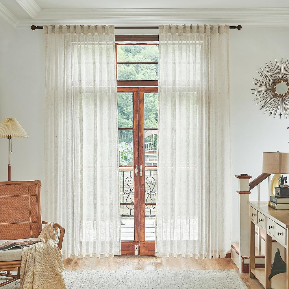 Natural Linen Beige Sheer Curtains 96 Inches Long for Living Room Farmhouse R...