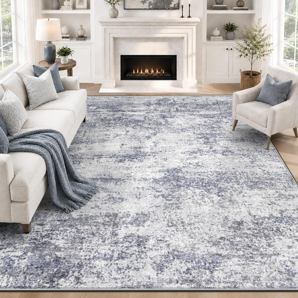 8x10 Area Rugs for Living Room: Washable Abstract Rug Blue Grey