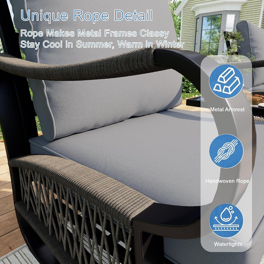 5 Pieces Patio Conversation Sets, All Weather Metal Outdoor Furniture Set Inc...