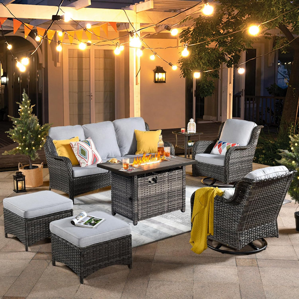 ovios 7-Pieces Patio Furniture Set with 42" Fire Pit Table Swivel Chairs...