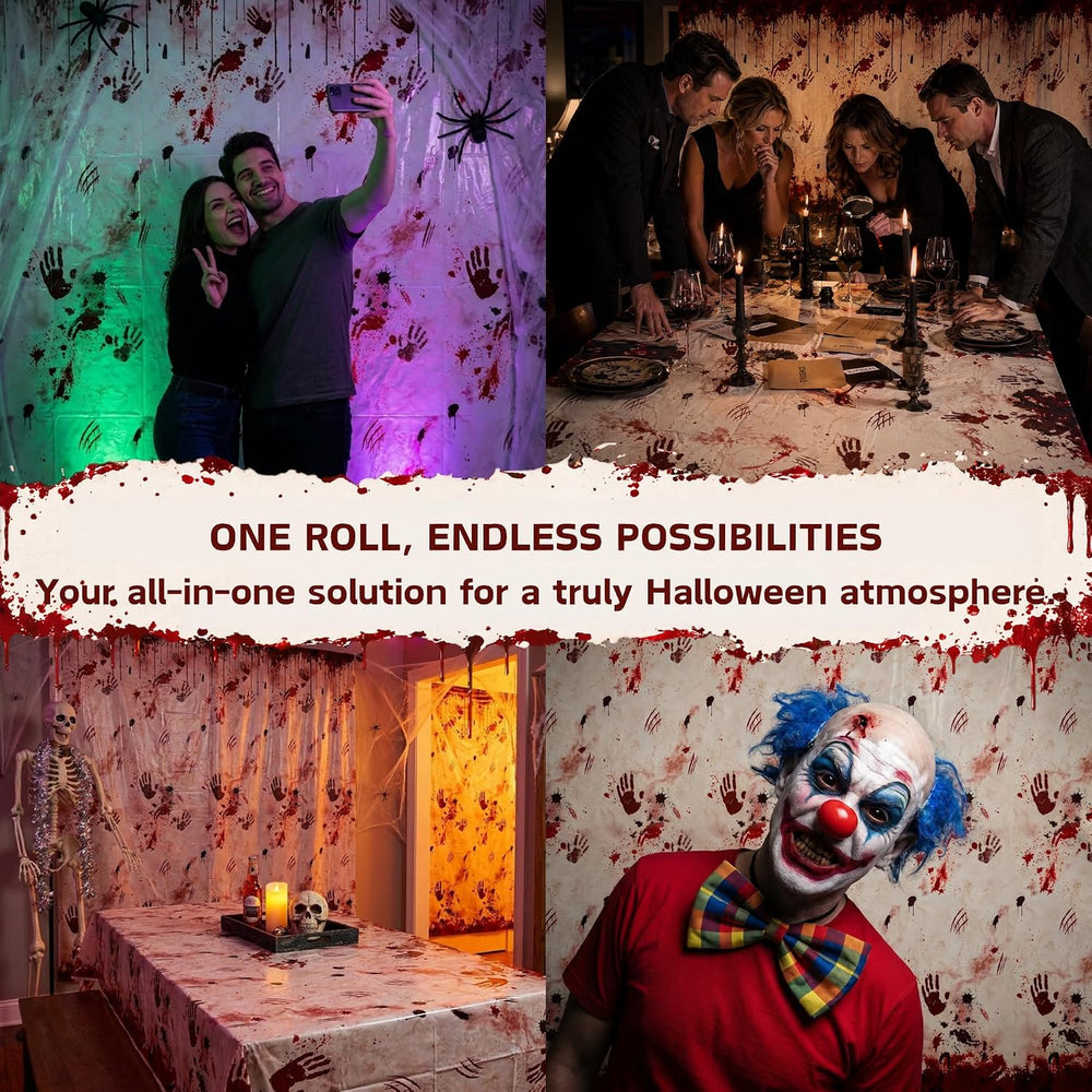 100FT x 54IN Halloween Bloody Print Plastic Tablecloth Roll with Cutter Box