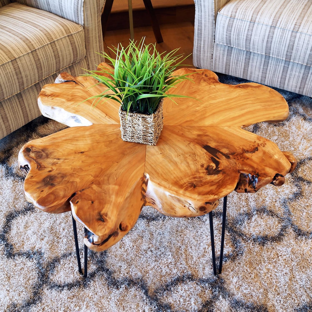 WELLAND Flower-Shaped Live Edge Cedar Coffee Table 32" W x 32" D x ...