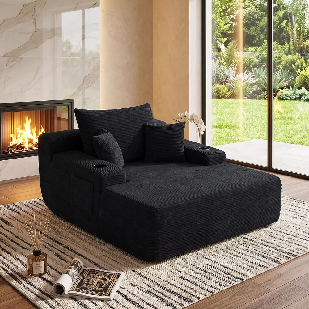 HYJT-H&K Oversized Deep Seat Chaise Lounge, Corduroy Comfy Sleeper Futon ...