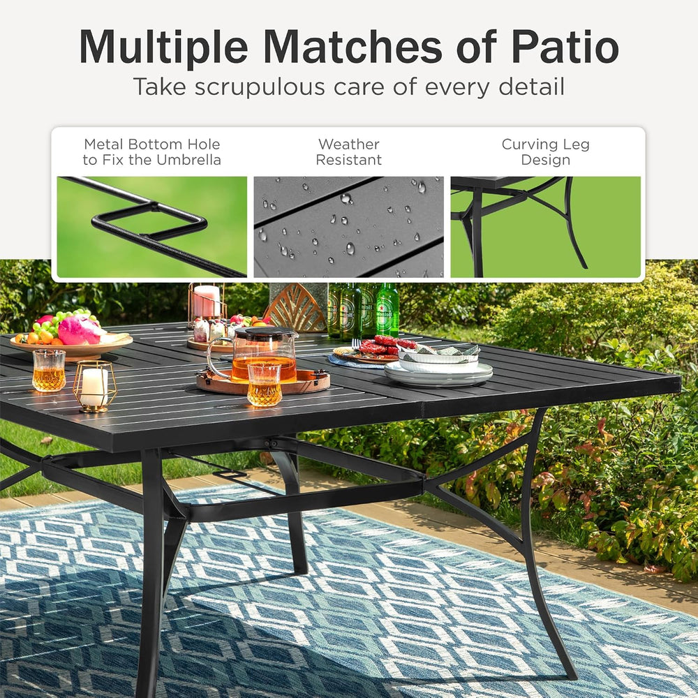 PHI VILLA 9pc Outdoor Dining Set, 57" Square Table, Swivel Wicker Chairs