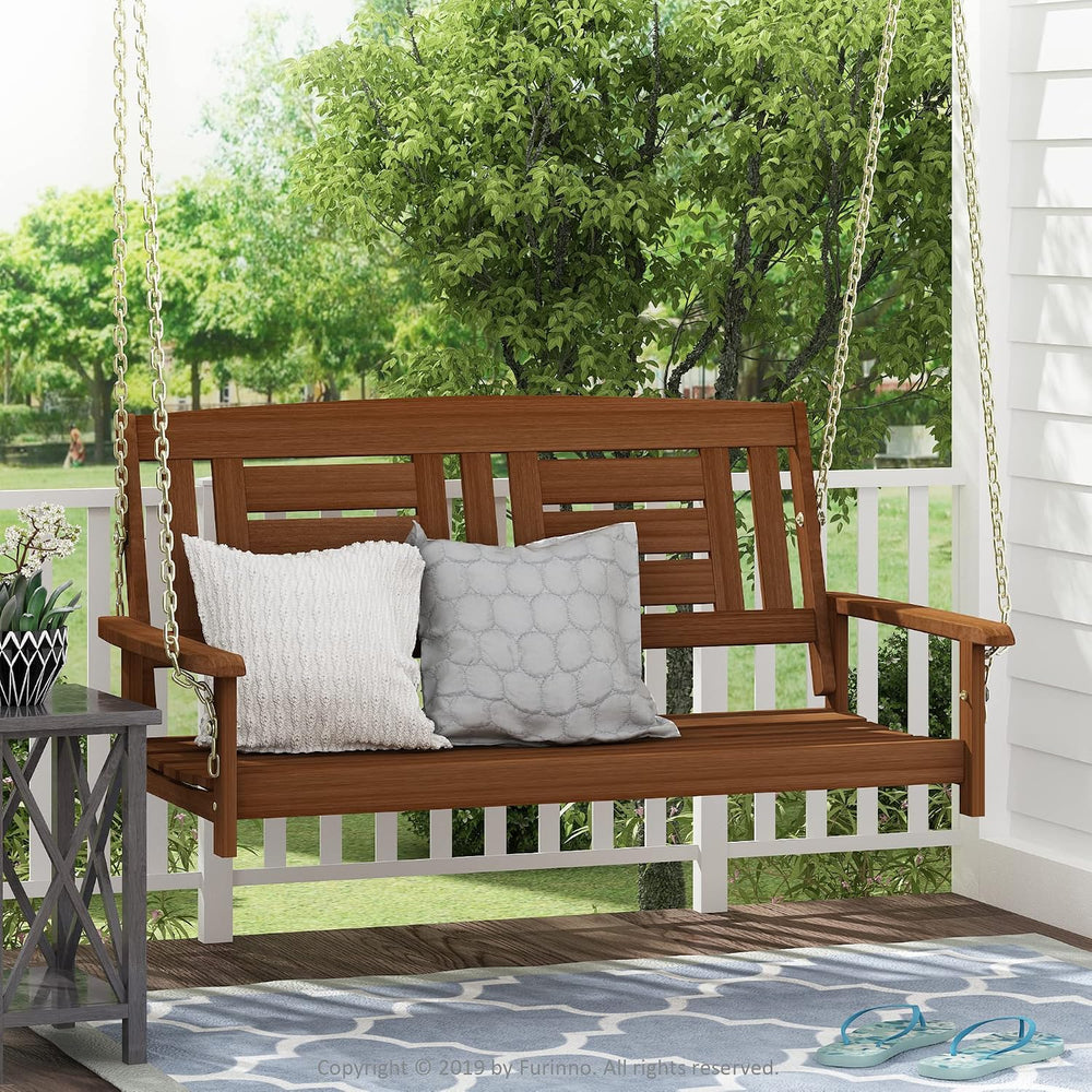 Furinno TIOMAN Hardwood 2-Seater Porch Swing with Chains, Natural