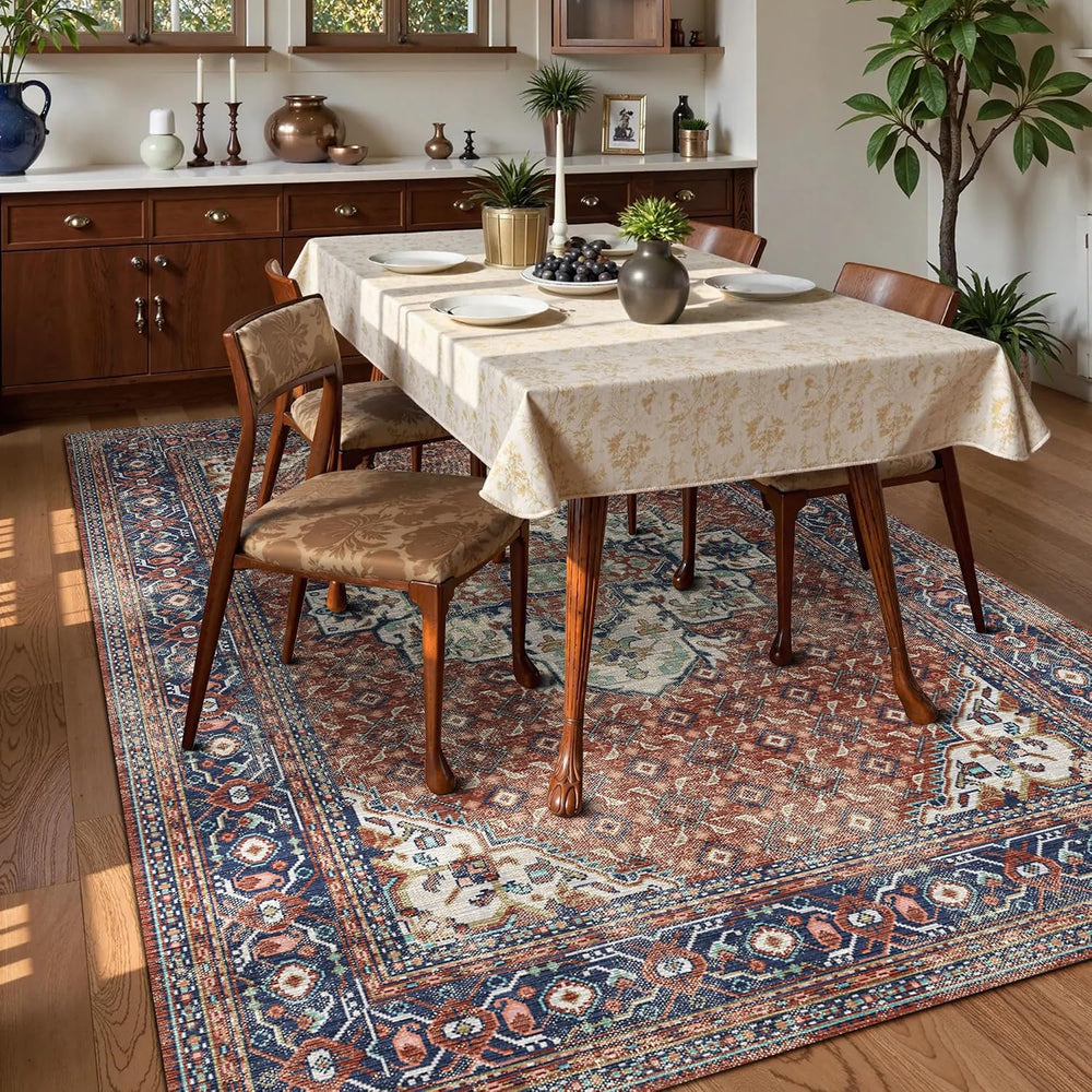 Washable Area Rug 8' x 10' Vintage Traditional Persian Mat - Foldable...
