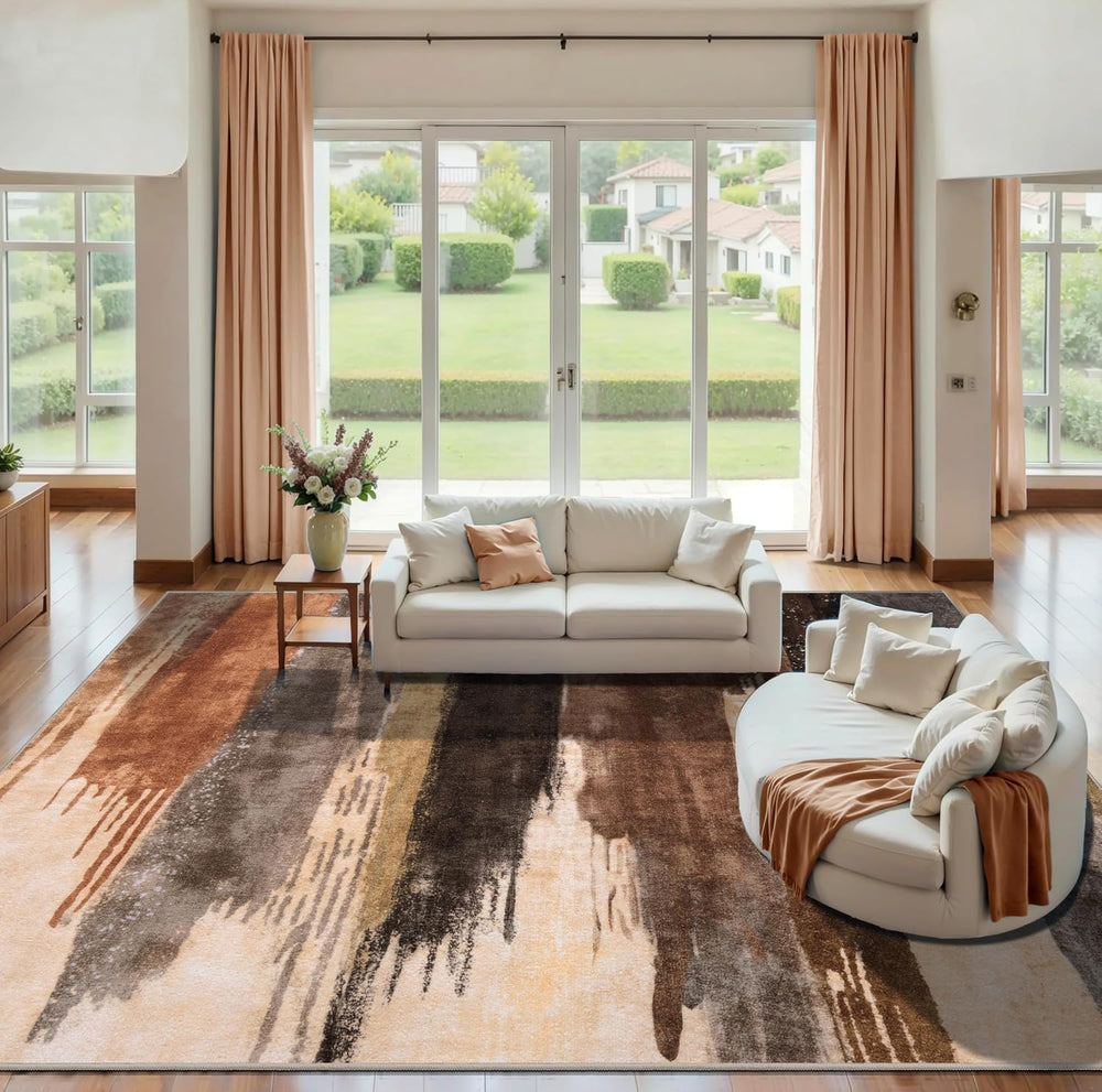 Ciicool 10x14 Area Rug Living Room Rug, Modern Abstract Washable Soft Brown