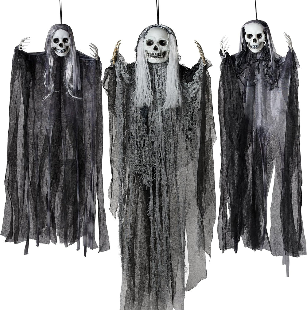 JOYIN 3 Pcs Hanging Halloween Skeleton Ghosts Decorations Outdoor, Grim Reape...