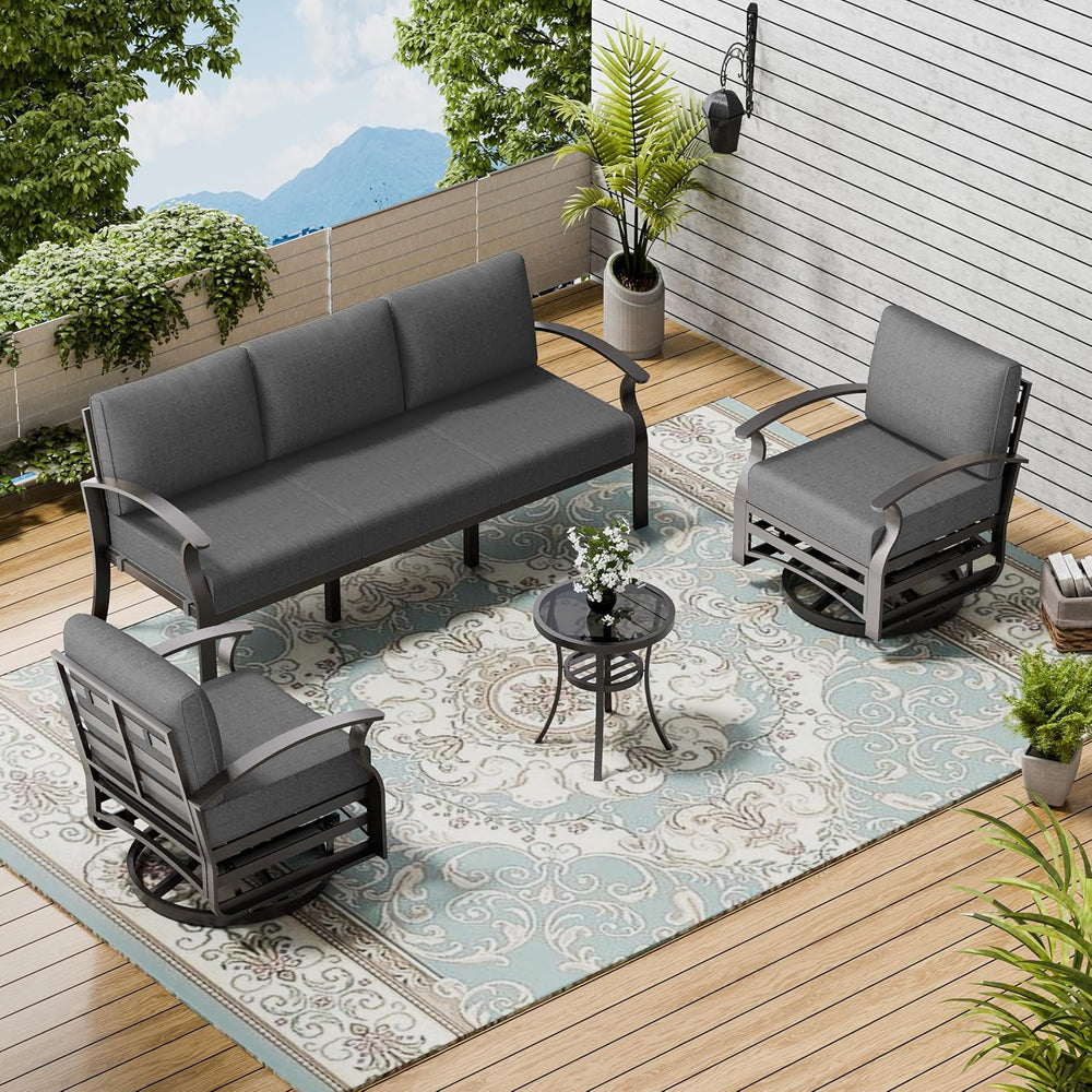 Patio Furniture Set 3-Piece Aluminum Armrest Sofa, All-Weather Patio Conversa...