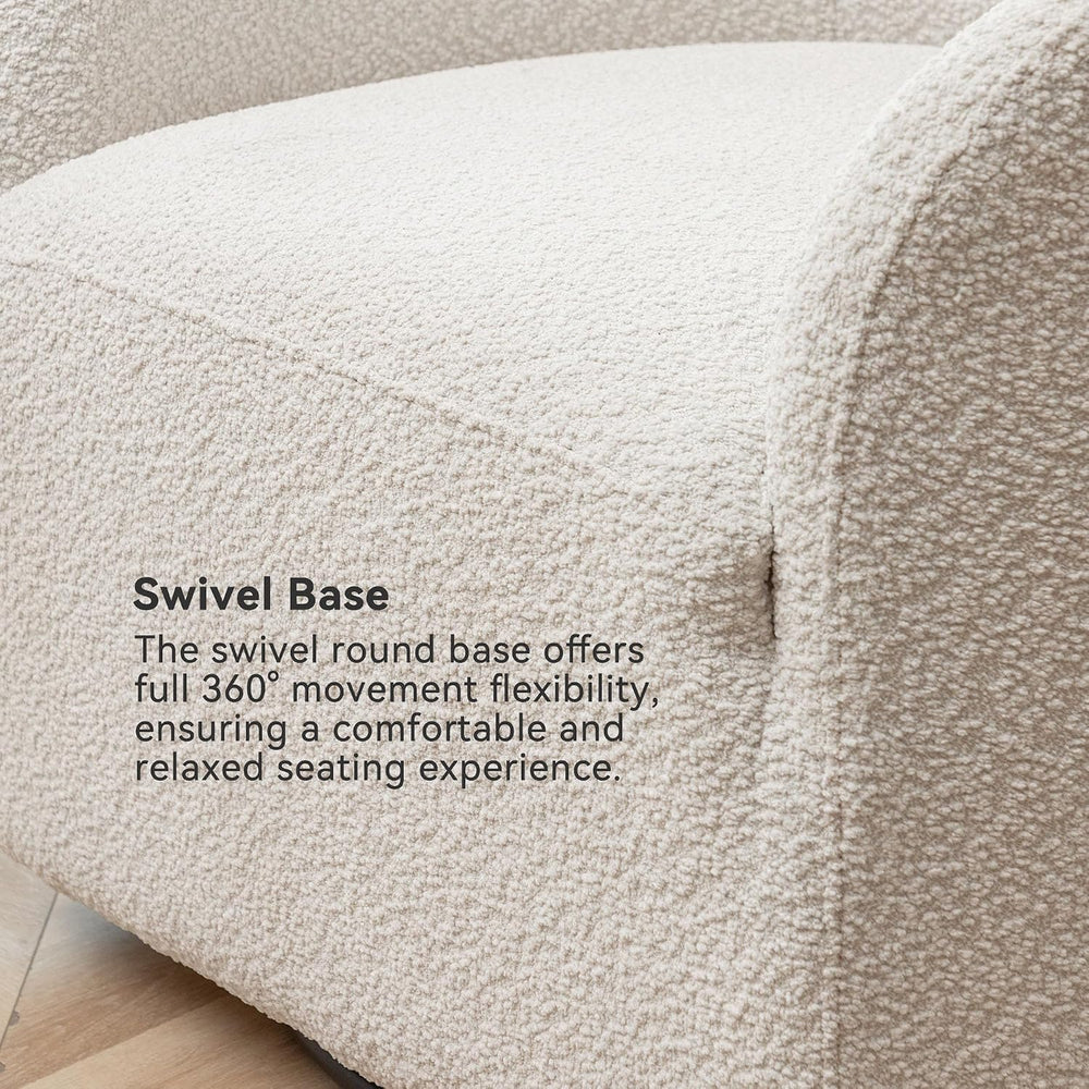 KINWELL 32" Wide No Assembly Boucle Swivel Barrel Chairs Set of 2, White