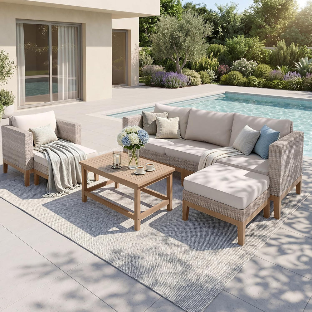 Sophia & William Patio Furniture Rattan Outdoor Sofa Set with Ottomans (5...
