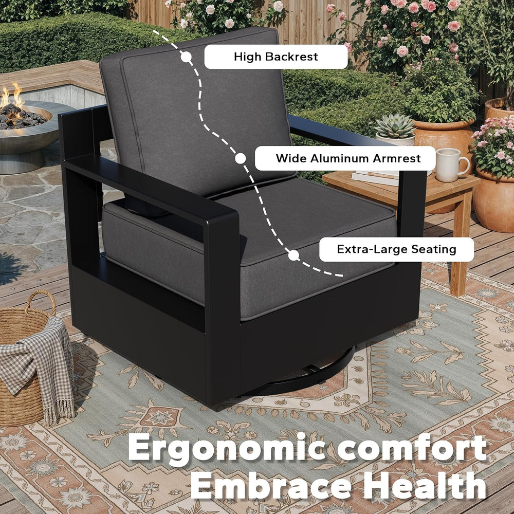 Aluminum Patio Swivel Chair - Outdoor Swivel Rocking Chair with 6" Thick...