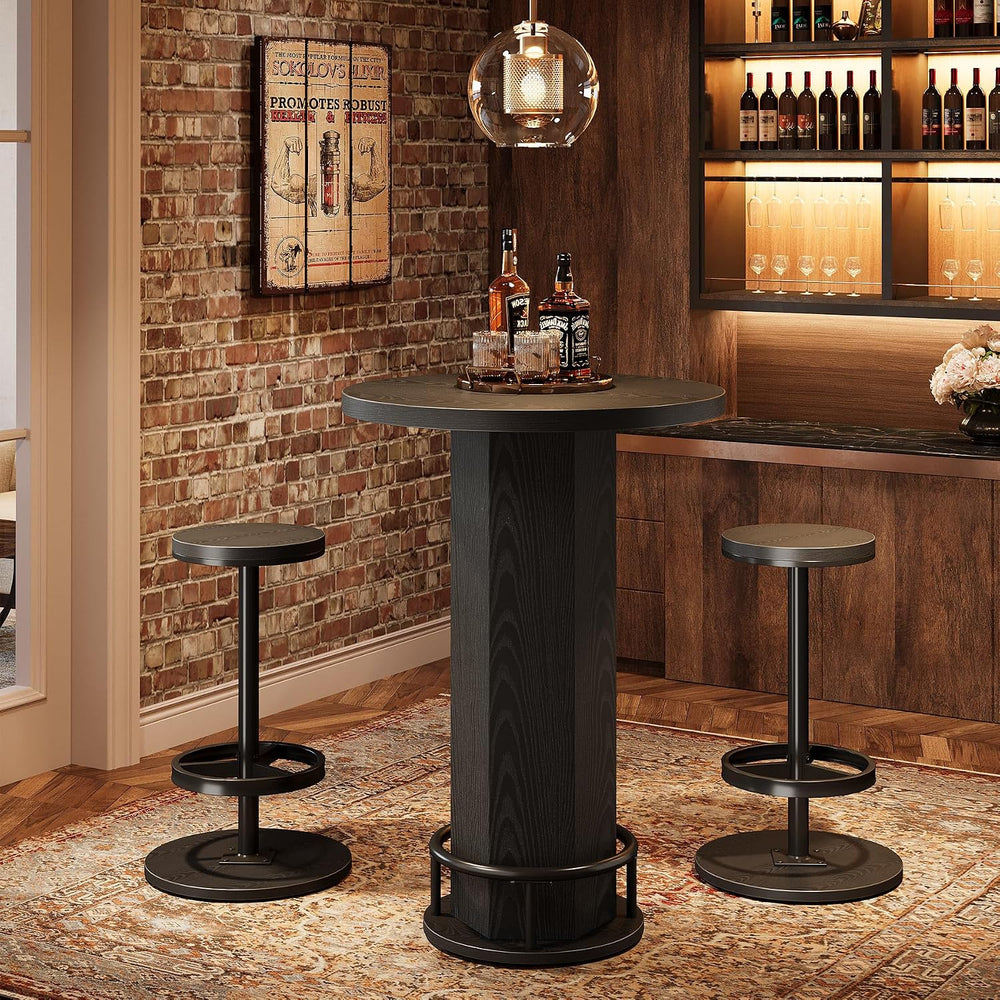 Tribesigns Round Bar Table Set of 2, Industrial Bistro Sets with 2 barstools,...