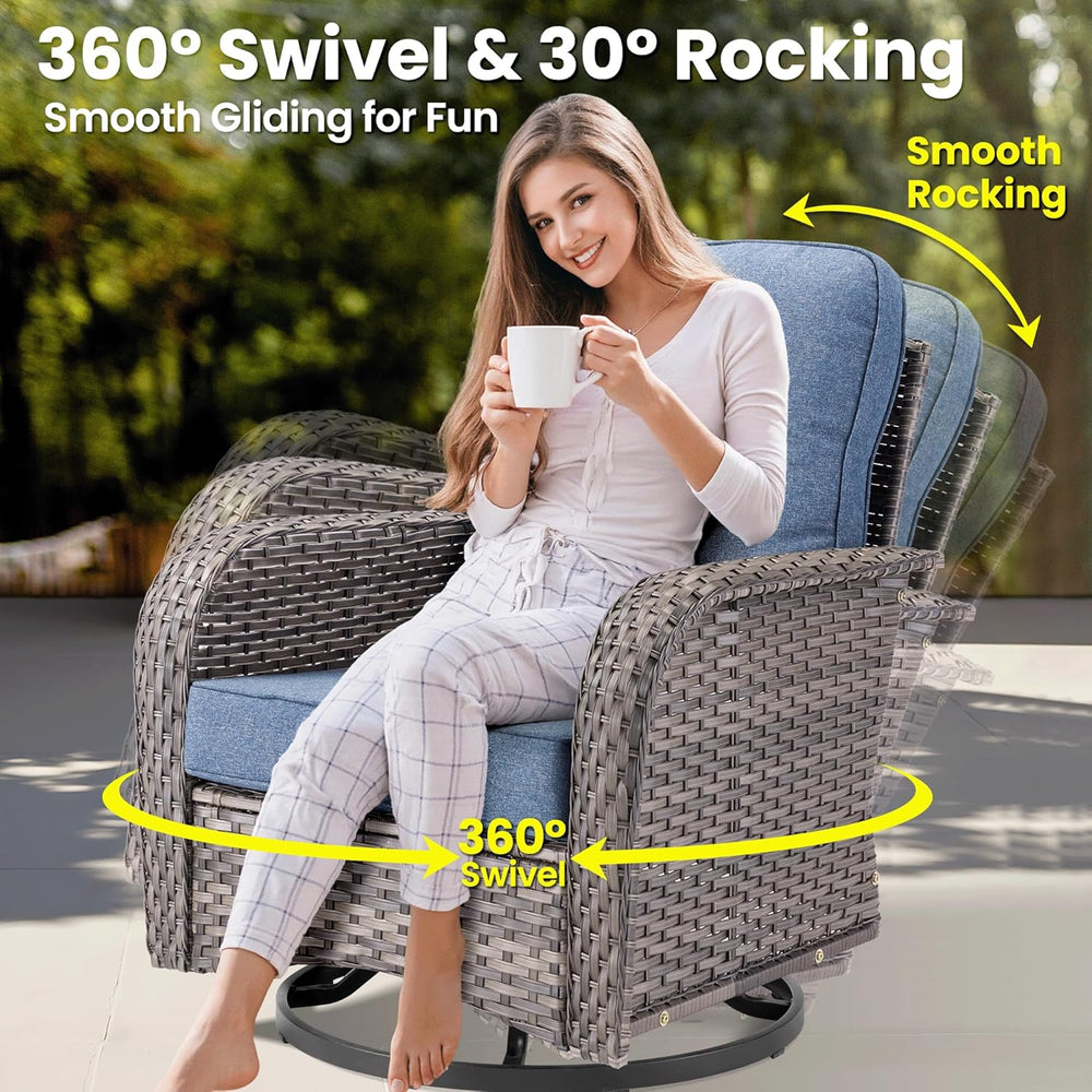 ovios 9 Pieces Patio Furniture Set, Outdoor Wicker Sofa Couch with Swivel Gli...