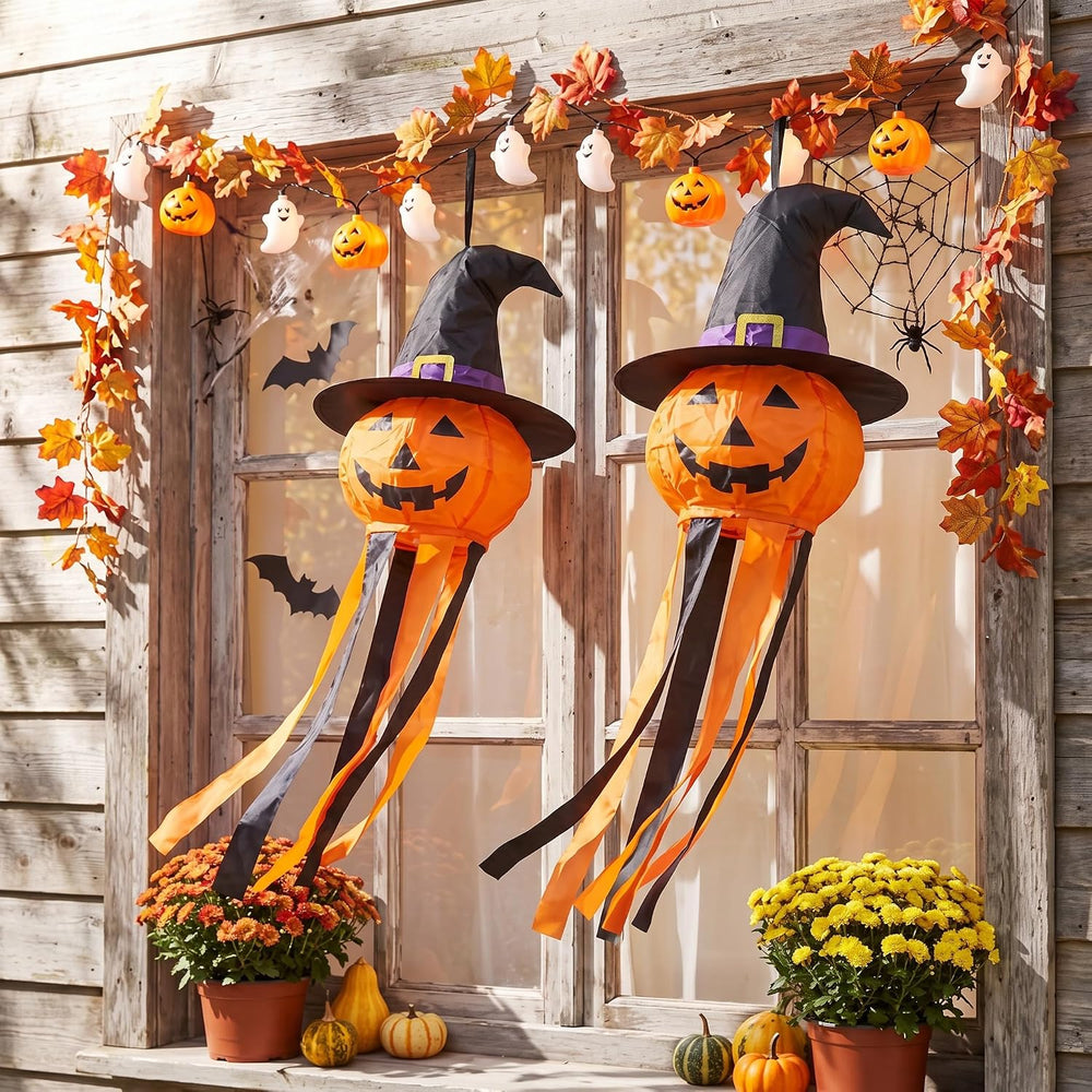 2 Pcs Halloween Pumpkin Windsocks Decoration 40'' Outdoor Ghost Winds...