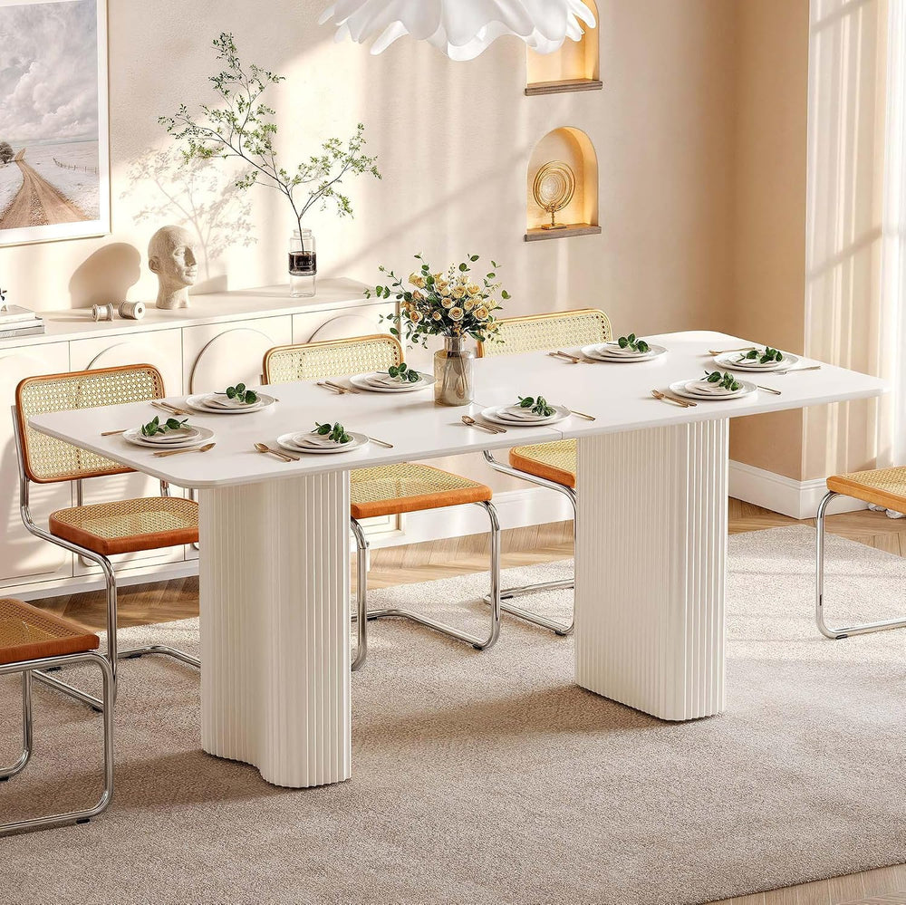 YITAHOME 70.8" Modern Dining Table for 6-8, Cream White Curved Legs