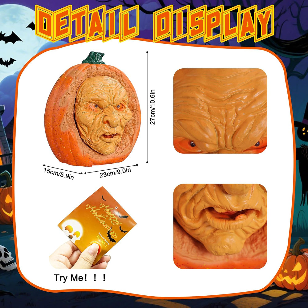 Scary Animated Pumpkin Decor for Halloween Haunted House (Orange)