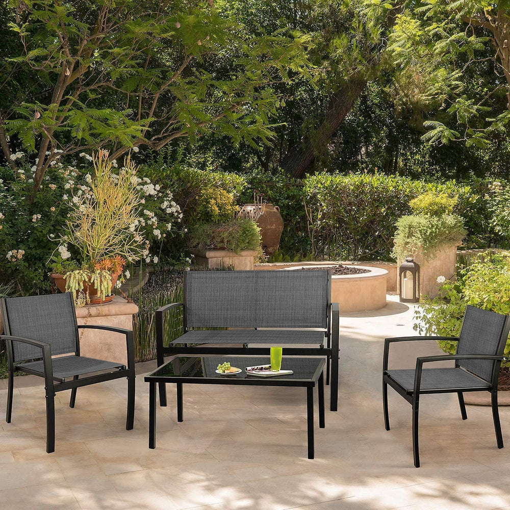 JUMMICO 4 Pieces Patio Furniture Set Modern Conversation Set Outdoor Garden P...