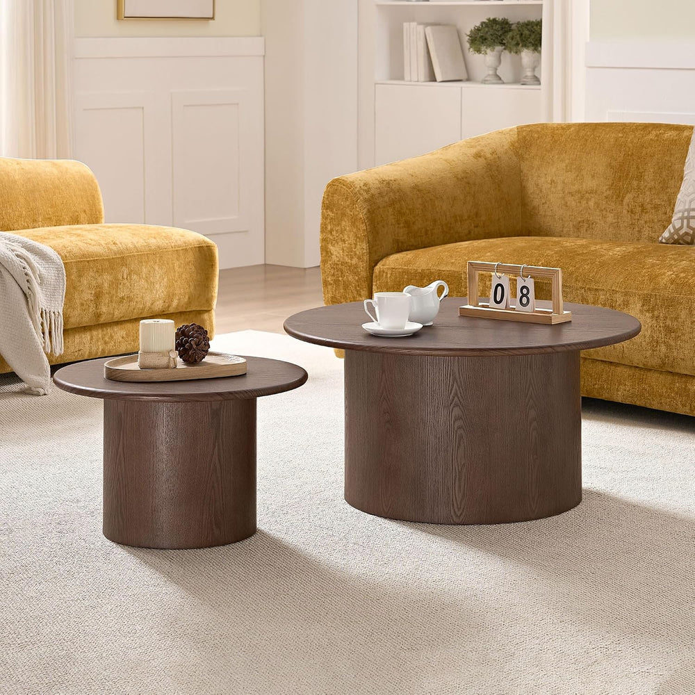 Round Nesting Coffee Table Set of 2, Mid Century Modern Wood Coffee Tables Φ ...