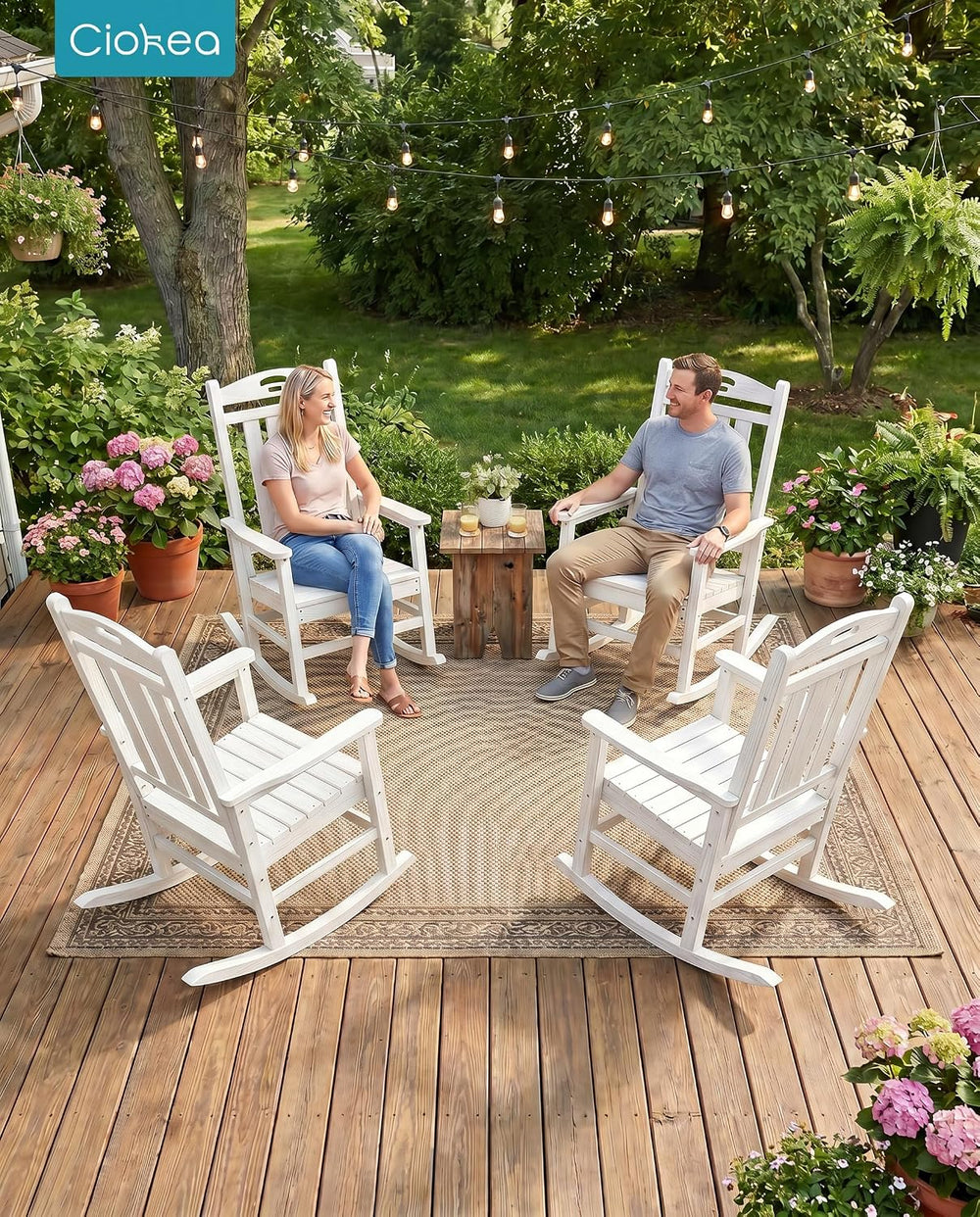 Ciokea Oversized Outdoor Rocking Chairs Set of 3, 380lbs Heavy-Duty Large Pat...