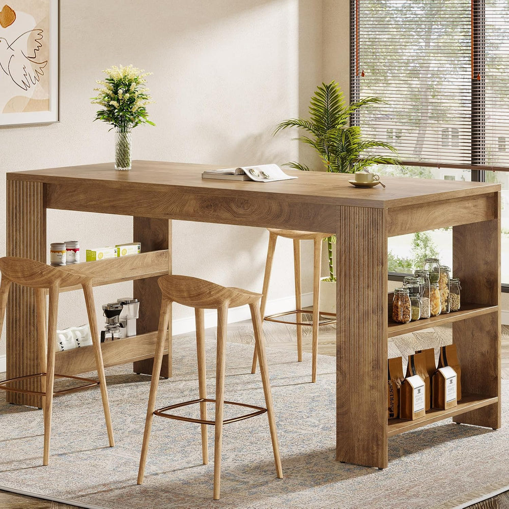 Tribesigns 63" Bar Table, Farmhouse Counter Height Pub Table with Storage